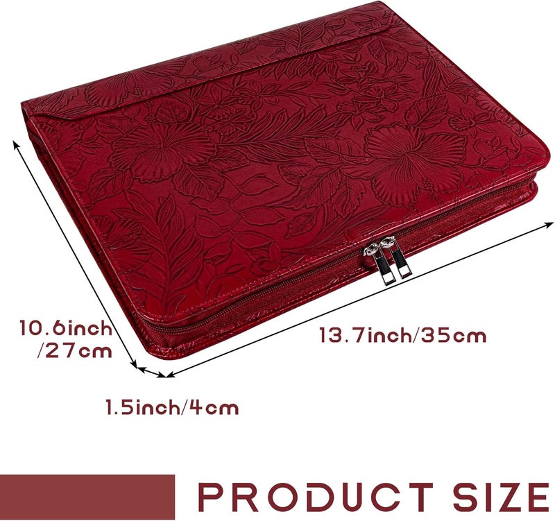 Wekinor Vintage Red Embossed Planner Binder,Padfolio for Women,Leather Binder 3 Ring,A4 PU Leather Portfolio,Legal Size Padfolio,Business Portfolio for Women - Image 4